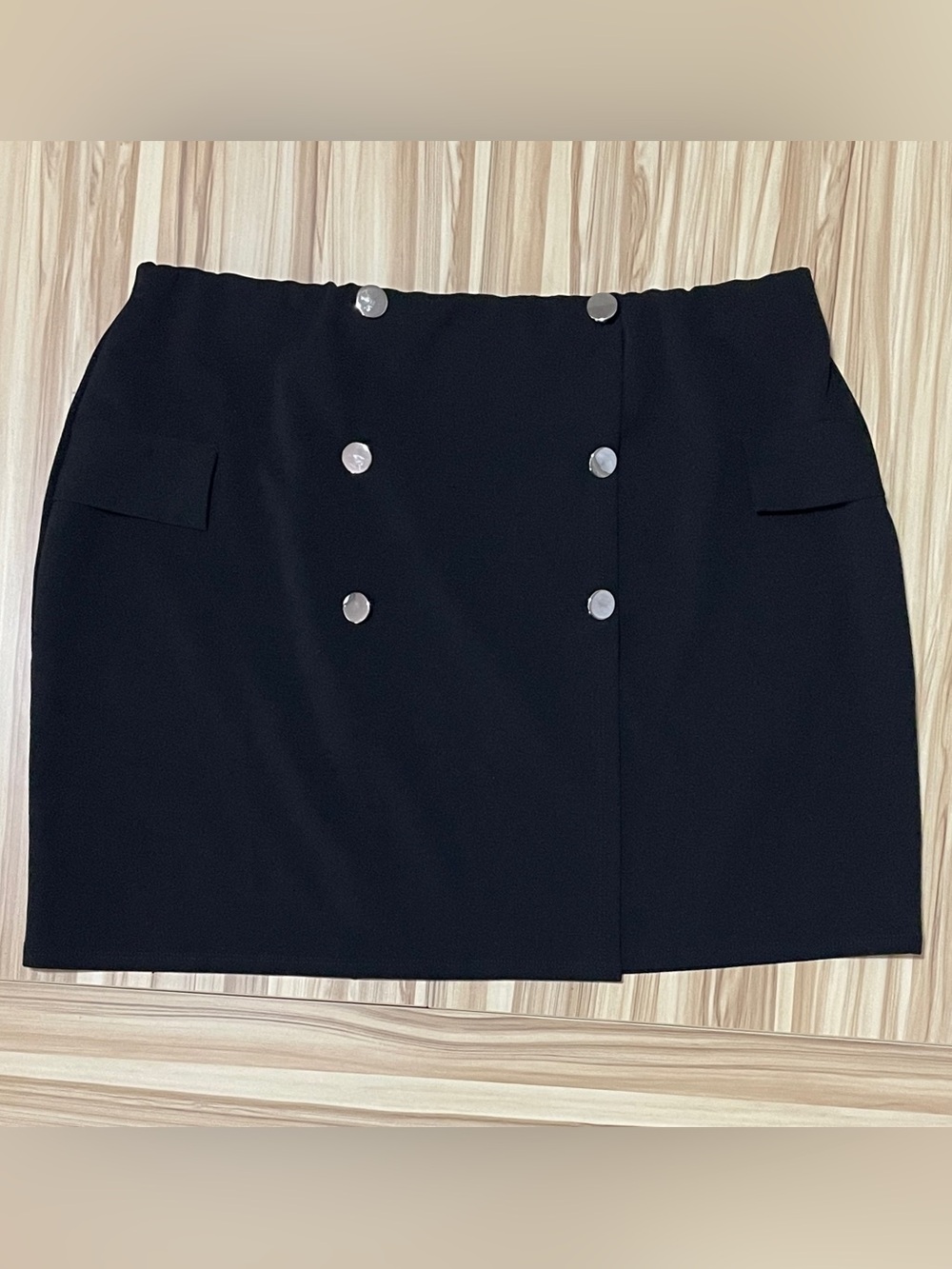 Classic Black Button-Front Mini Skirt